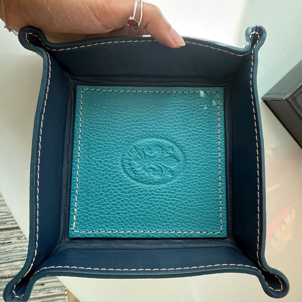 Made in Italy Blue and Teal Leather Valet Tray
